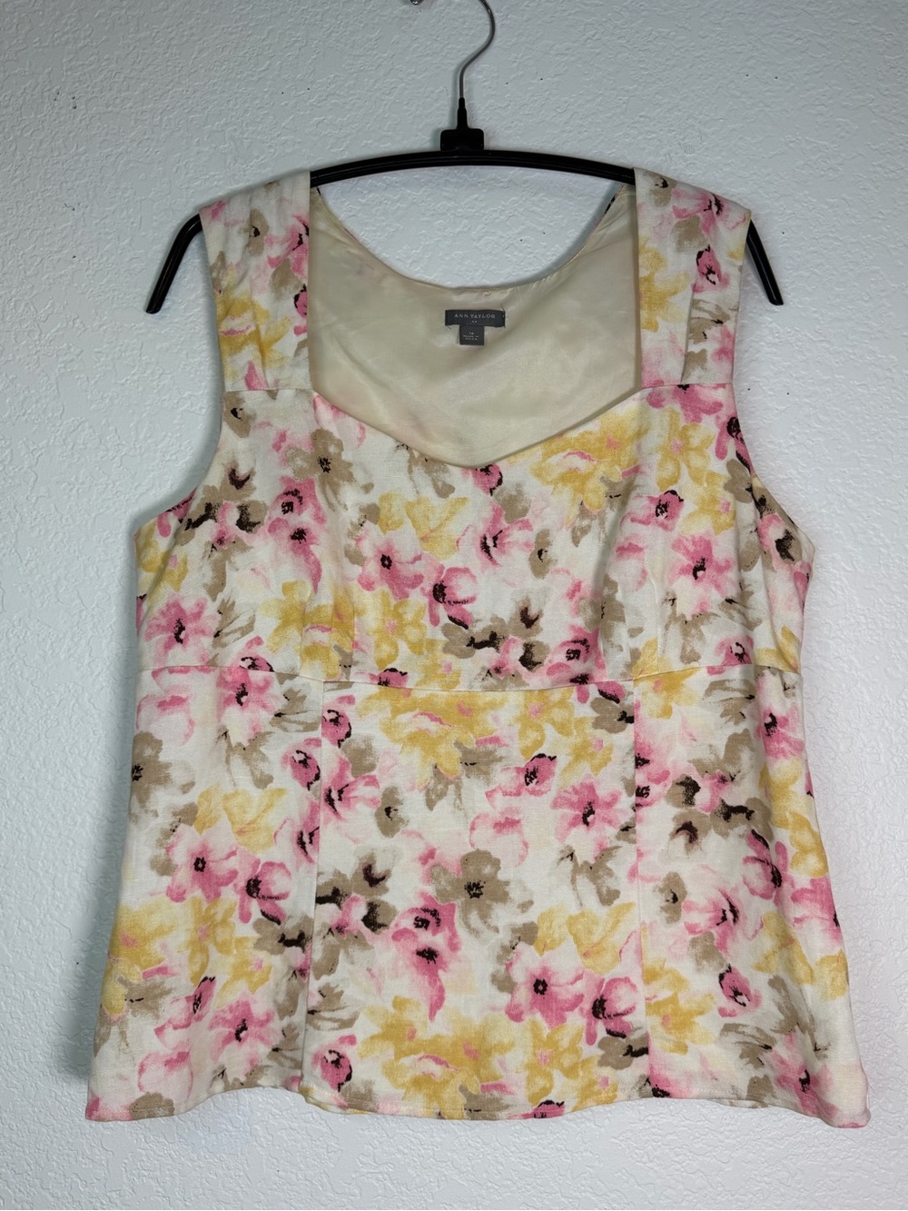 Ann Taylor Factory Linen‎ Blend Floral Scoop-Neck Sleeveless Top, Size 10